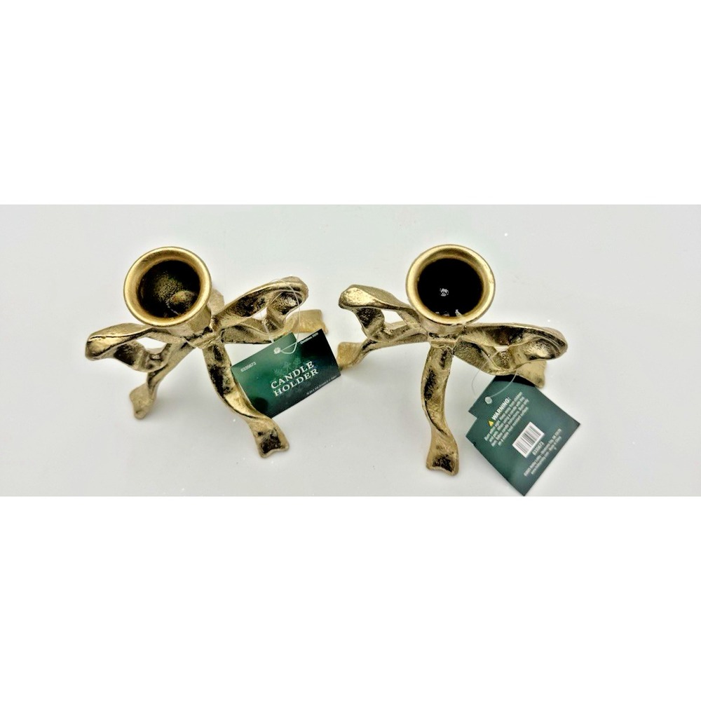 Hobby Lobby Gold Bow Taper Candle Holders Set of 2 Metal Christmas Decor NEW - Picture 4 of 7